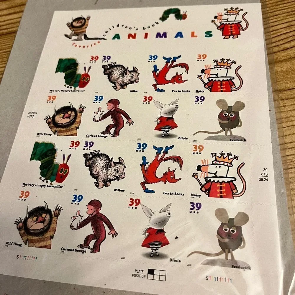 NEW Vintage 16 Collectable Stamps Picture Book Animals Full Pane Curious George